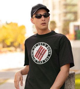 Let's burn the evil within printed diwali themed unisex round neck blended green t-shirt specially for diwali festival