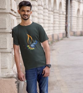 Peacock rangoli printed diwali themed unisex round neck blended green t-shirt specially for diwali festival