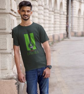Go green diwali printed diwali themed unisex round neck blended green t-shirt specially for diwali festival