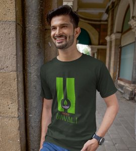 Go green diwali printed diwali themed unisex round neck blended green t-shirt specially for diwali festival