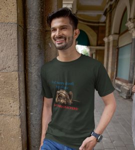 No harm to animal, diwali themed unisex round neck blended green t-shirt specially for diwali festival