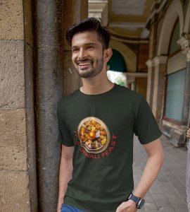 It's diwali feast printed diwali themed unisex round neck blended green t-shirt specially for diwali festival