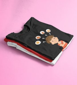 Boy thinks printed diwali themed unisex round neck blended black t-shirt specially for diwali festival