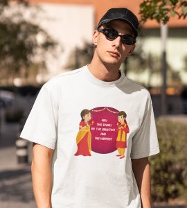 Traditional dressup happy couple printed diwali themed unisex round neck blended black t-shirt specially for diwali festival