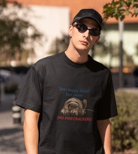 No harming animals printed diwali themed unisex round neck blended black t-shirt specially for diwali festival