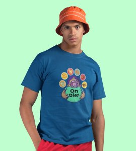 A fatty animated boy printed diwali themed unisex round neck blended blue t-shirt specially for diwali festival