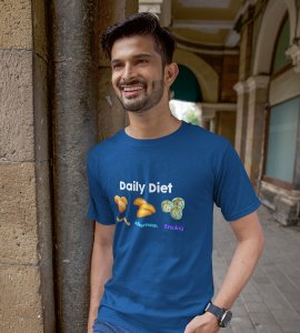 Daily diet printed diwali themed unisex round neck blended blue t-shirt specially for diwali festival
