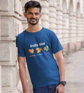 Daily diet printed diwali themed unisex round neck blended blue t-shirt specially for diwali festival