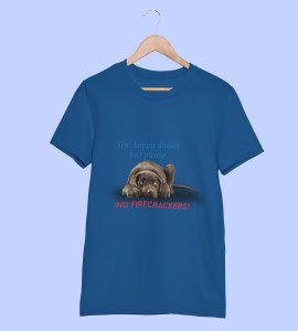 No harming animal framed diwali themed unisex round neck blended blue t-shirt specially for diwali festival