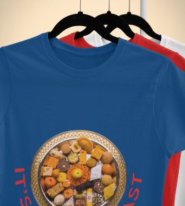 It's diwali feast printed diwali themed unisex round neck blended blue t-shirt specially for diwali festival