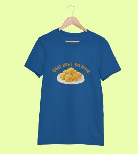Laddoo printed diwali themed unisex round neck blended blue t-shirt specially for diwali festival