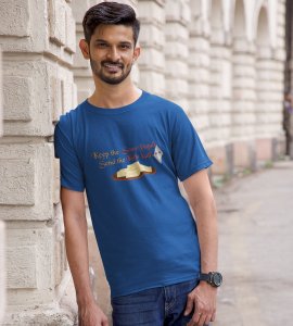 Keep the soan papdi printed diwali themed unisex round neck blended blue t-shirt specially for diwali festival
