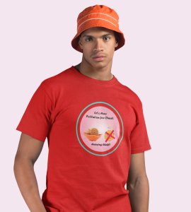 Let's have pollution free diwali printed diwali themed unisex round neck blended red t-shirt specially for diwali festival