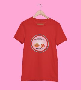Let's have pollution free diwali printed diwali themed unisex round neck blended red t-shirt specially for diwali festival