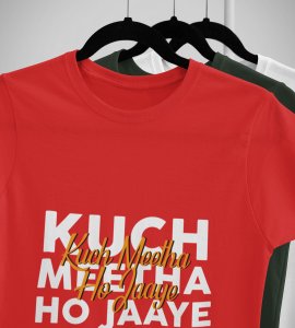 Kuch meetha ho jaye printed diwali themed unisex round neck blended red t-shirt specially for diwali festival