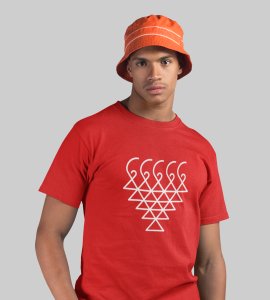 Saraswati yantra printed diwali themed unisex round neck blended red t-shirt specially for diwali festival