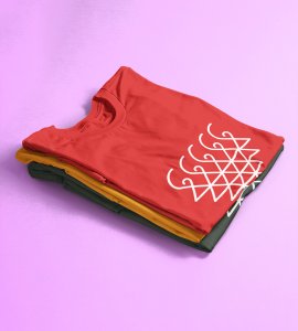 Saraswati yantra printed diwali themed unisex round neck blended red t-shirt specially for diwali festival