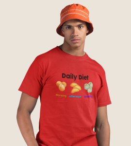 Daily diet printed diwali themed unisex round neck blended red t-shirt specially for diwali festival