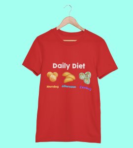 Daily diet printed diwali themed unisex round neck blended red t-shirt specially for diwali festival