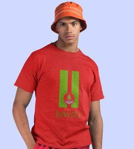 Go green diwali printed diwali themed unisex round neck blended red t-shirt specially for diwali festival