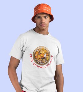 It's diwali feast printed diwali themed unisex round neck blended white t-shirt specially for diwali festival
