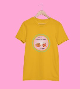 Let's have pollution free diwali printed diwali themed unisex round neck blended yellow t-shirt specially for diwali festival