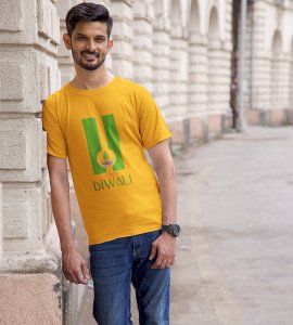 Go green diwali printed diwali themed unisex round neck blended yellow t-shirt specially for diwali festival