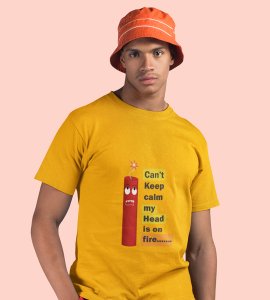 Patakha printed diwali themed unisex round neck blended yellow t-shirt specially for diwali festival