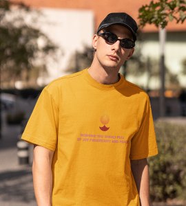Wishing you printed diwali themed unisex round neck blended yellow t-shirt specially for diwali festival
