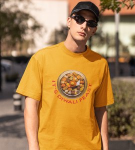 It's diwali feast printed diwali themed unisex round neck blended yellow t-shirt specially for diwali festival