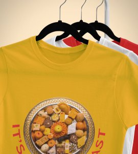 It's diwali feast printed diwali themed unisex round neck blended yellow t-shirt specially for diwali festival