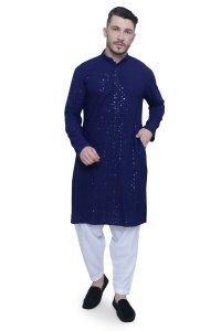Elegant Royal Blue Chikankari Men's Kurta Set in High-Quality Fabric