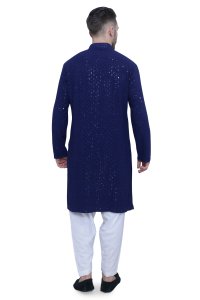 Elegant Royal Blue Chikankari Men's Kurta Set in High-Quality Fabric