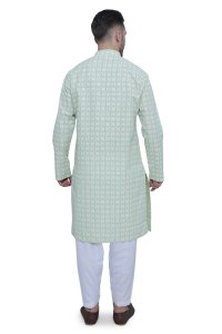 Elegant Pista Green Cotton Men's Kurta with Floral Print