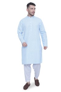 Sky Blue Cotton Men's Kurta - Cool Comfort for Every Occasion