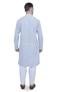 Sophisticated Gray Floral Print Cotton Men's Kurta - Timeless Elegance