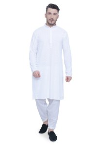 Classic White Chikankari Men's Kurta Set in High-Quality Fabric