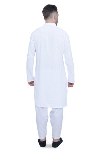 Classic White Chikankari Men's Kurta Set in High-Quality Fabric