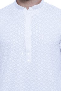 Classic White Chikankari Men's Kurta Set in High-Quality Fabric