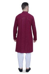 Exquisite Wine Color Chikankari Men's Kurta Set in High-Quality Fabric