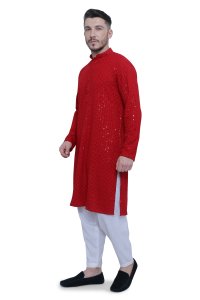 Elegant Maroon Chikankari Men's Kurta Set in High-Quality Fabric