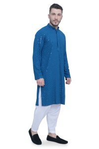 Exquisite Feroze Blue Chikankari Men's Kurta Set in High-Quality Fabric