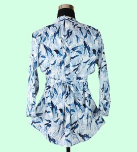 Blue Blooms: Women's Top with Dark Blue Floral Print
