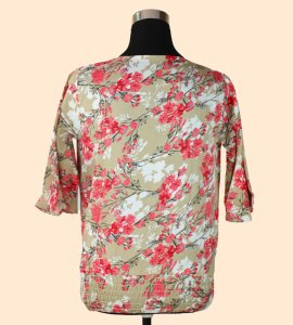 Sandy Elegance: Women's Sand Top with Red Floral Accents