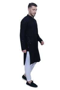 Sophisticated Black Chikankari Men's Kurta Set in High-Quality Fabric