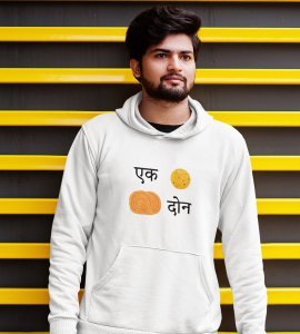 Ek ladoo, do ladoo den printed diwali themed White Hoodie specially for diwali festival