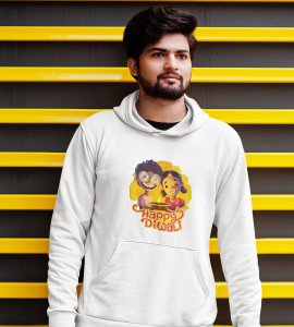 Diyas light and animated kids printed diwali themed White Hoodie specially for diwali festival