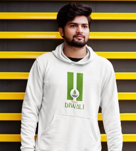 Go green diwali printed diwali themed White Hoodie specially for diwali festival