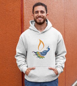 Peacock rangoli printed diwali themed White Hoodie specially for diwali festival