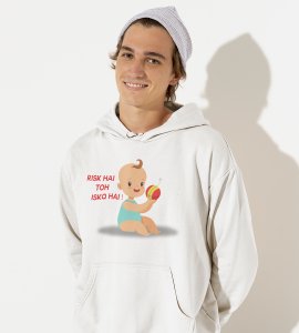 Risk hai printed diwali themed White Hoodie specially for diwali festival